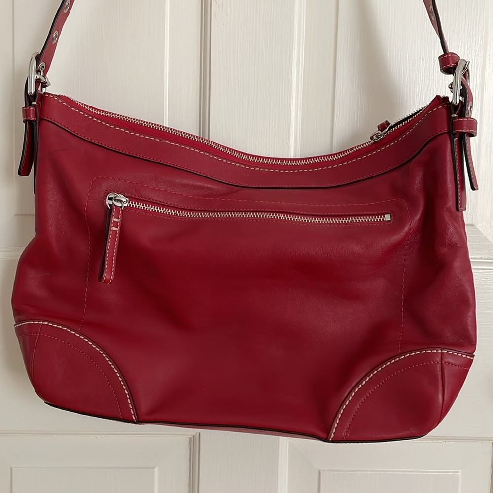 Coach Red Leather Carryall Tote Bag - Picture 2 of 10